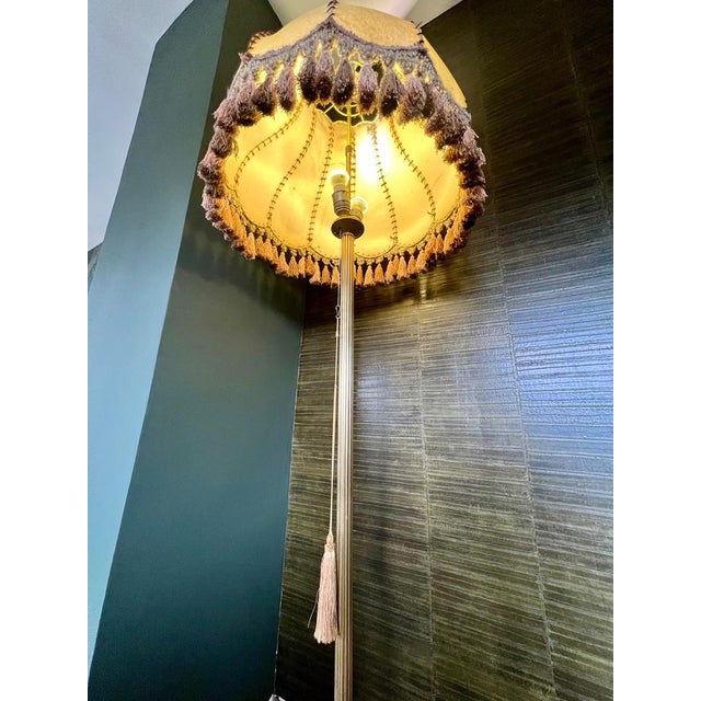 Mid-Century Neoclassical Brass Floor Lamp with Lion's Feet and Leather Shade, 1950s-1960s For Sale - Image 9 of 11