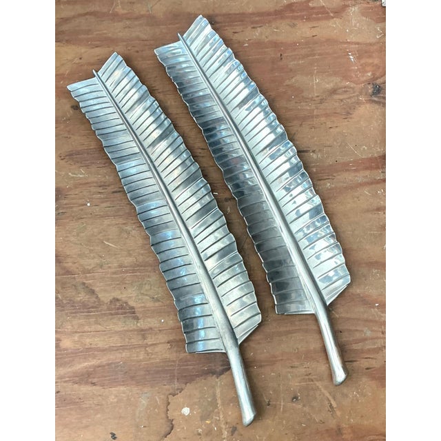 Vintage Bruce Fox Aluminum Banana Leaf Platters - Set of 2 For Sale - Image 17 of 17