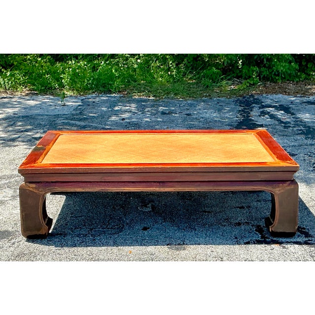 Wood Vintage Asian Elm Seagrass Ming Coffee Table For Sale - Image 7 of 10