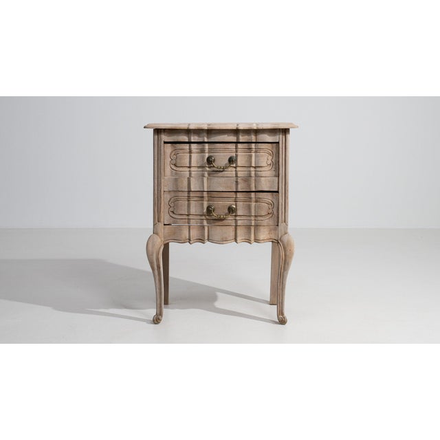 20th Century France Weathered Whitewash Cerused Oak Bedside Cabinet For Sale - Image 9 of 11