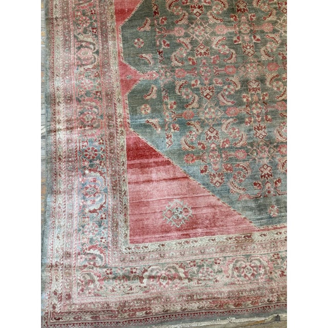Late 19th Century 1880s Rare Green Field Large Scale Medallion Antique Malayer Room Size Rug For Sale - Image 5 of 7