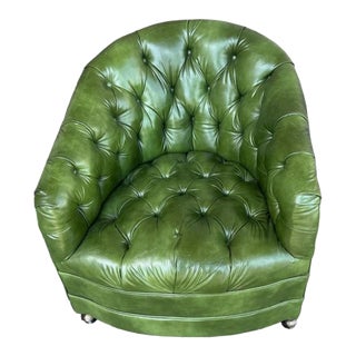 Green Chesterfield Style Tufted Club Chair - Vintage Late 20th Century For Sale