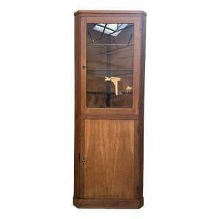 Vintage Oak Corner Cabinet with Glass Front, 1950s For Sale
