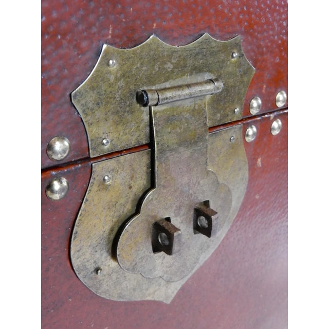 Maroon Exotic Brass Nail Head & Enameled Wood Nesting Trunks or Chests For Sale - Image 8 of 12