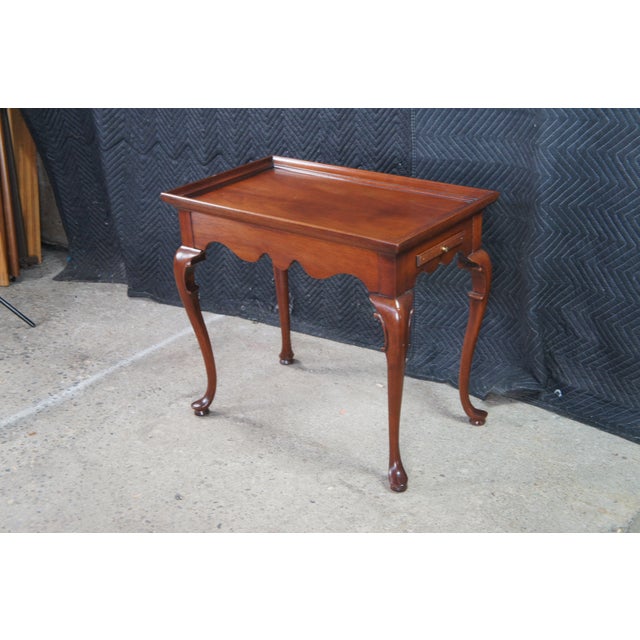 Vintage Queen Anne Style Mahogany Serpentine Gallery Tea Candle Tray Table 30" For Sale - Image 10 of 14