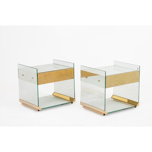 Gold Bedside Tables in Brass, Glass and Mirror, 1970s, Set of 2 For Sale - Image 8 of 8