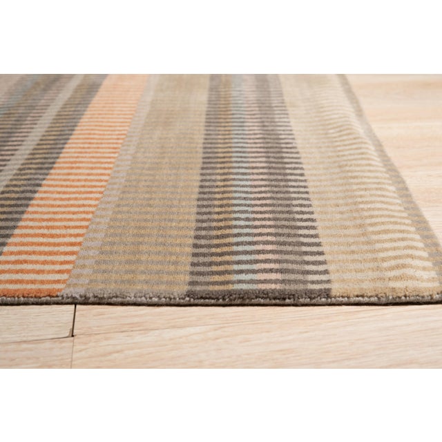 Contemporary 9x12 Louie Ophelia Beige Stripe Modern Handmade Wool Carpet Rug For Sale - Image 3 of 8
