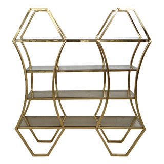 Shelf in Golden Brass and Smoked Glass For Sale