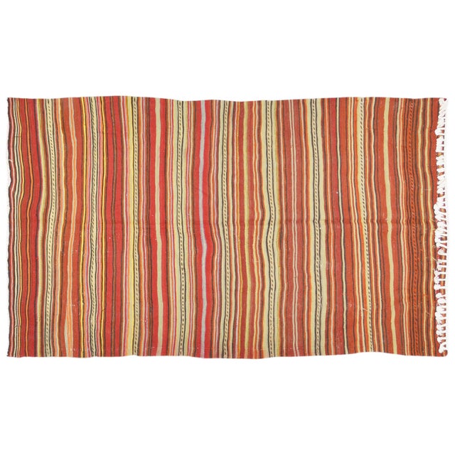 Textile 1960s Vintage Turkish Anatolian Handmade Hand Woven Kilim With Natural Colors,4'8"x8'2" For Sale - Image 7 of 7
