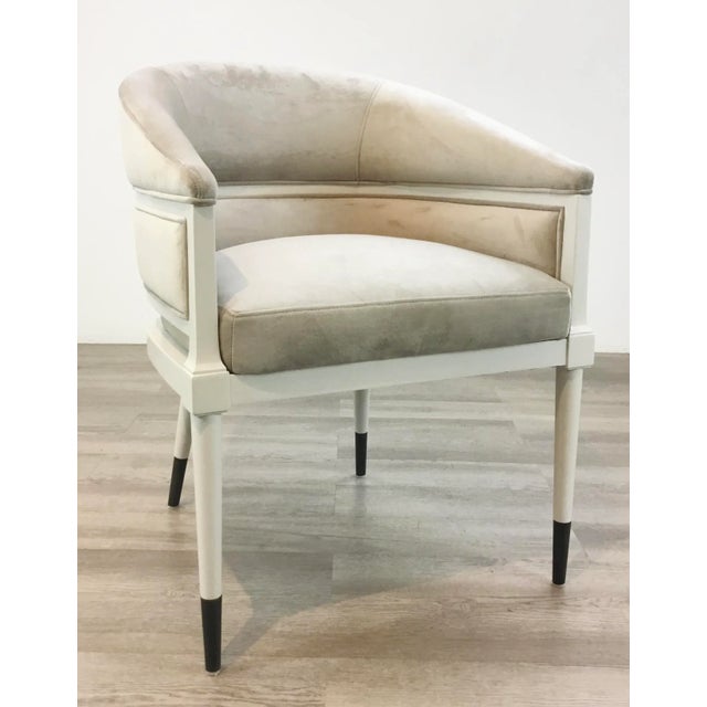 Wood Caracole Signature Modern Gray Velvet Arm Chair For Sale - Image 7 of 7