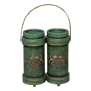 English Double Leather Bucket with Handle and Royal Coat of Arms, circa 1920 For Sale