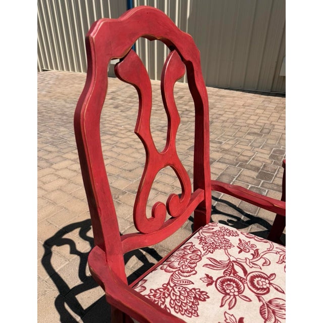 Mid 20th Century Vintage Red Chinoiserie-Style Armchairs With Floral Upholstery For Sale - Image 5 of 11