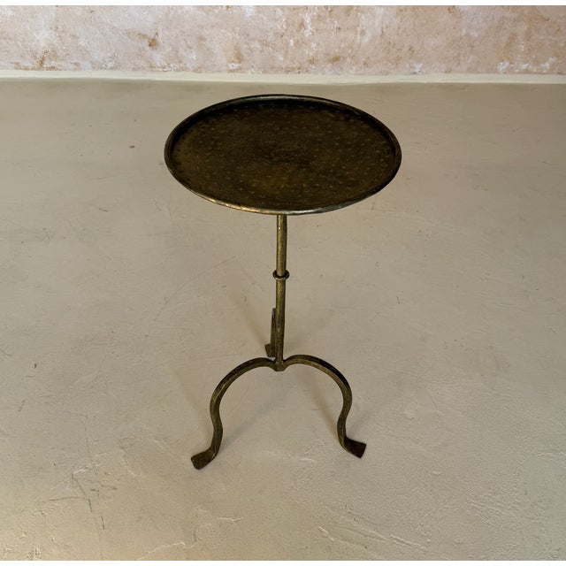 Spanish Hand-Forged Iron Drinks Table With Hammered Top and Gold Patina For Sale - Image 4 of 13