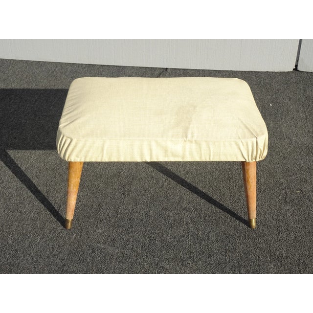 Vintage Mid Century Modern Cream White Ottoman W Peg Legs For Sale - Image 9 of 12