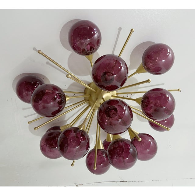 Not Yet Made - Made To Order 21st Century Mezzo Satin Brass Amethyst Bubbles Murano Flush Mount by Fabio LTD For Sale - Image 5 of 10