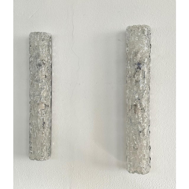 Large Mid-Century Ice Glass Mirror Wall Sconces in Textured Art Glass from Limburg, 1970s, Set of 2 For Sale - Image 10 of 14