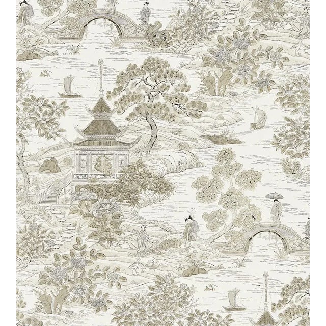The House of Scalamandré Satomi Hand Block Print Fabric, Pewter For Sale