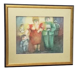 Norha Beltran (Bolivia, 20th C.) "Family Group" Original Watercolor C.1980s