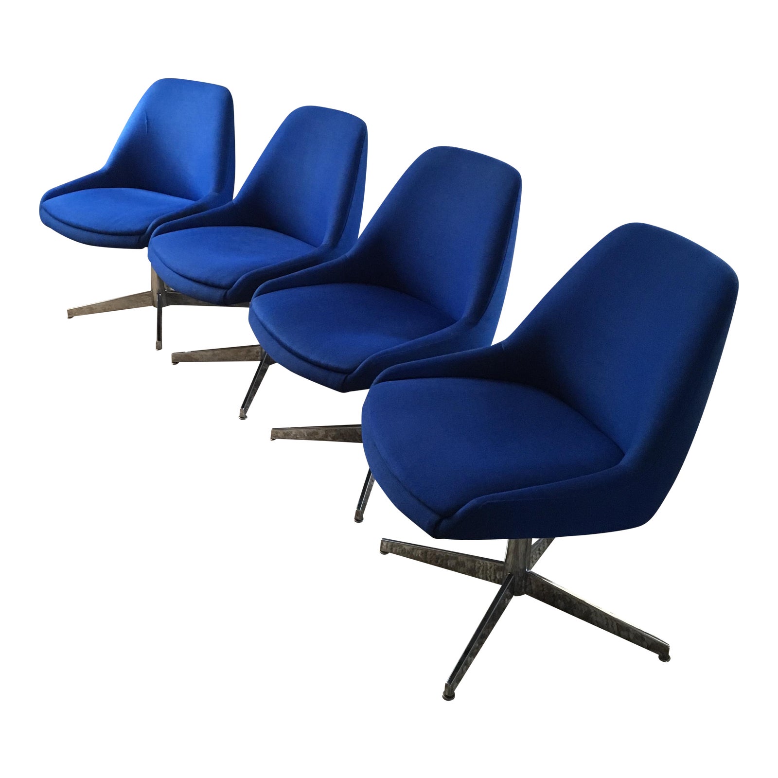 Mid-Century Blue Upholstered Chairs - Set of 4 | Chairish