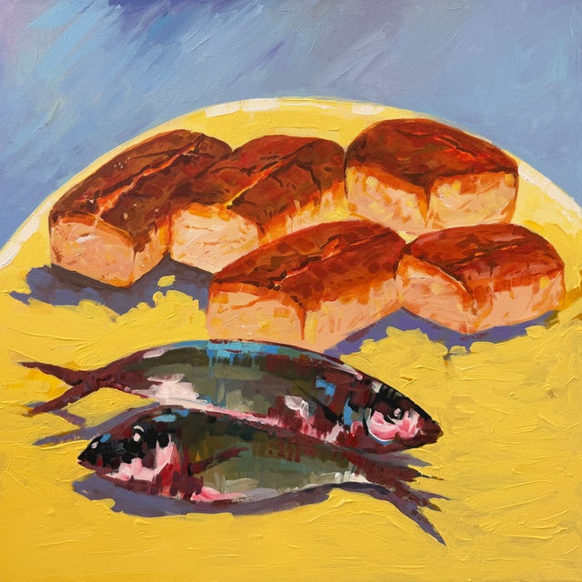 A Table of Abundance, Acrylic Painting by Godfrey Afebuame (2026) For Sale