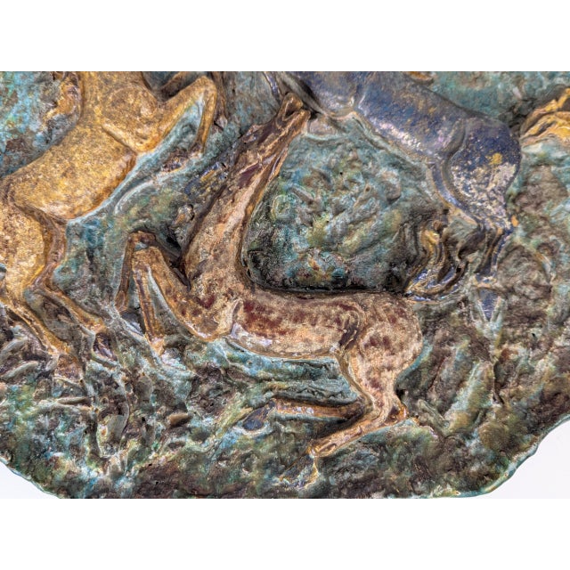 Green Large Mid-Century Handmade Ceramic Horses Wall Sculpture by Angelo Ungania, 1960s For Sale - Image 8 of 17