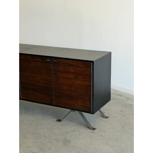 1970s Leather Wrapped Rosewood Credenza For Sale - Image 4 of 18