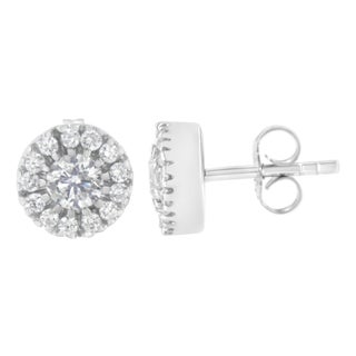 14k White Gold 1 cttw Diamond Halo Stud Earrings (I-J Clarity, I1-I2 Color) For Sale