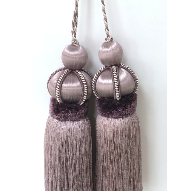 Pair of Dusty Mauve Luxury Key Tassels With Satin & Cut Velvet Details For Sale - Image 4 of 14