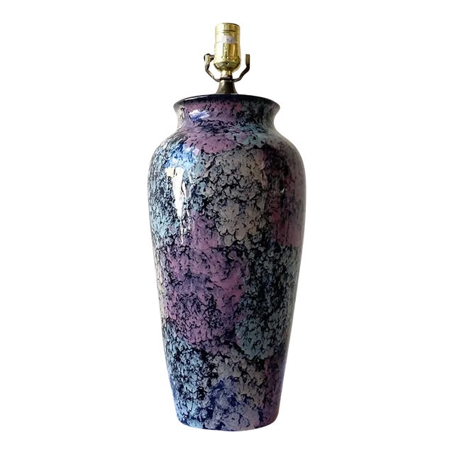 Postmodern Pink, Blue and Black Sponged Ceramic Table Lamp For Sale