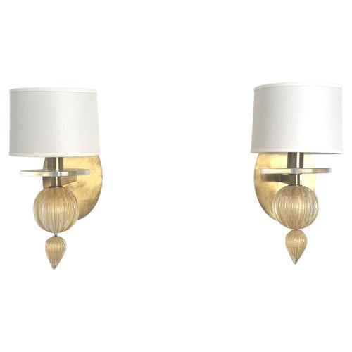 Gold Fleck Murano Glass Wall Sconces from Barbara Barry for Baker Furniture, Set of 2 For Sale - Image 13 of 13