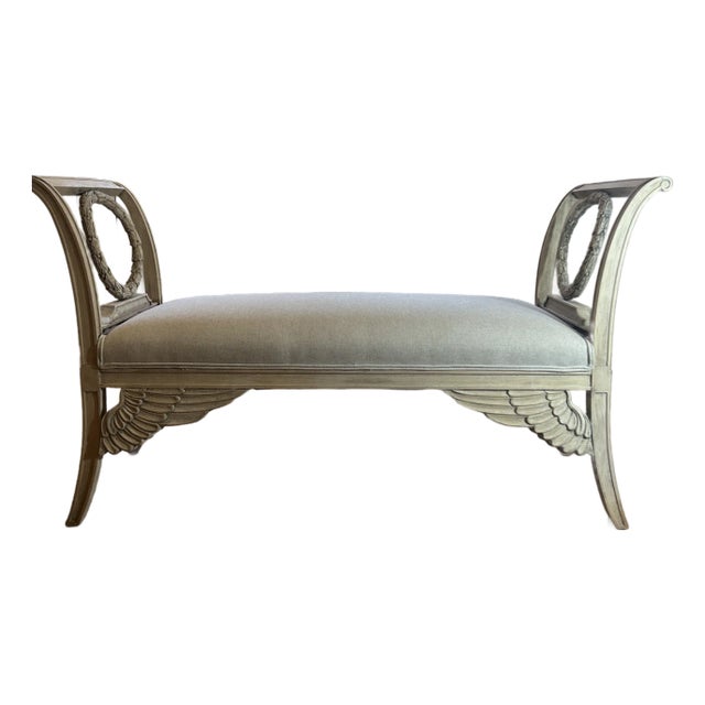 Mid 20th Century Neoclassical Style Stripped Wood Carved Window Bench For Sale