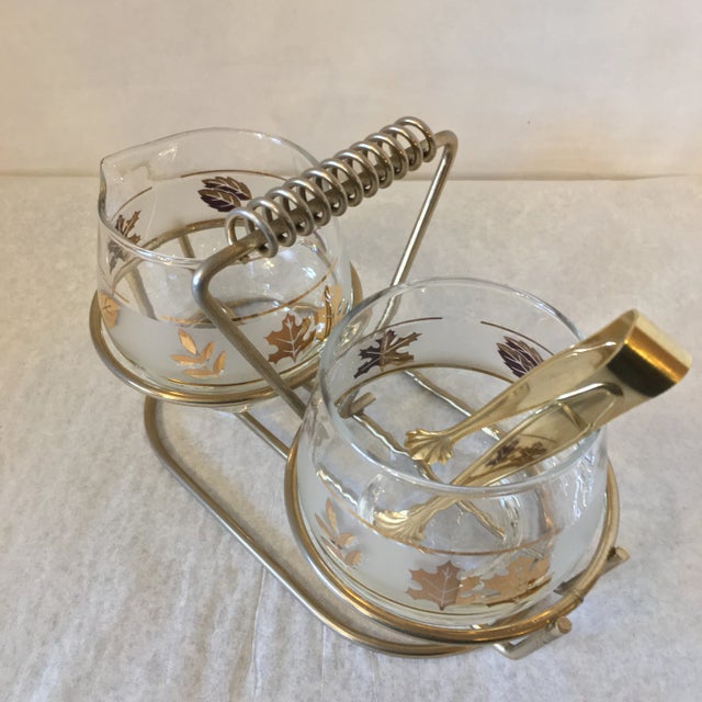 Art Deco 1950s Mid-Century Modern Gold Maple Leaf Libbey Glass Condiment Cream & Sugar Set - 4 Piece Set For Sale - Image 3 of 12
