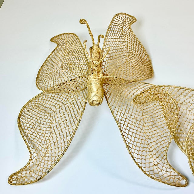 1980s Vintage Boho Chic Coastal Figurative Wicker Butterflies Sculptural Wall Objects - Set of 2 For Sale - Image 13 of 13