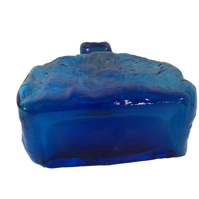 1960s Empoli Cadmium Blue Art Glass Bottle W/Stopper Textured Italian Decanter For Sale - Image 4 of 8