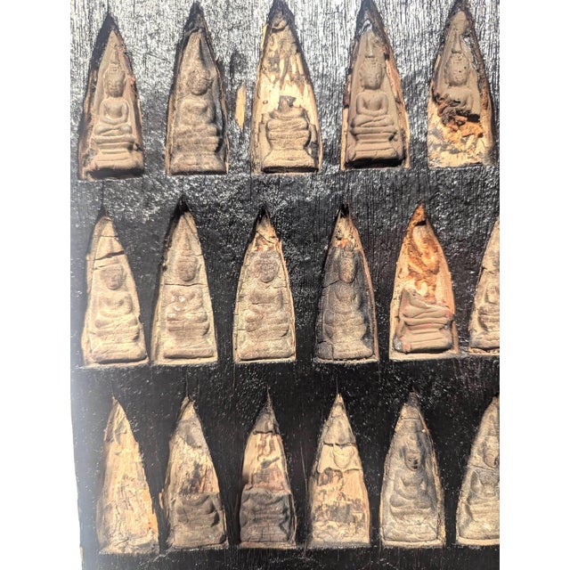Late 19th Century Thai Carved "Thousand Buddha" Wood and Clay Shrine With Stand For Sale - Image 5 of 7