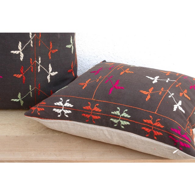 19th Century Doaba Pair, Antique Phulkari Pillow Covers For Sale - Image 5 of 6