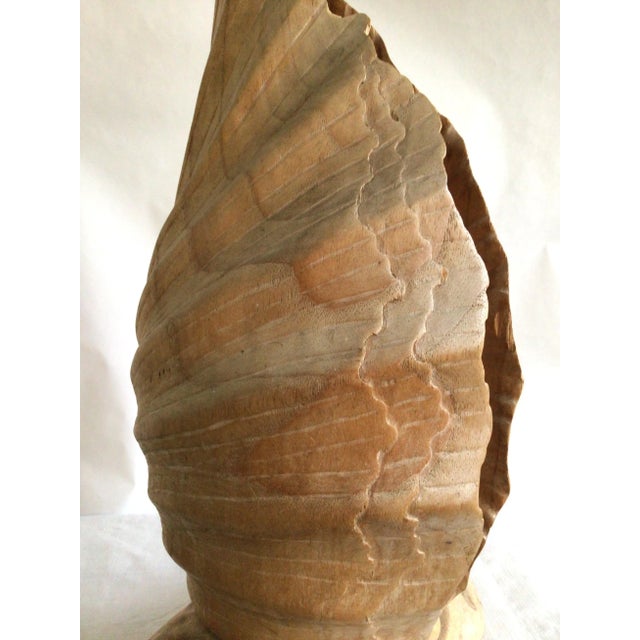 1950s Italian Carved Wood Folded Leaf Sculpture on Wood Base For Sale - Image 9 of 11