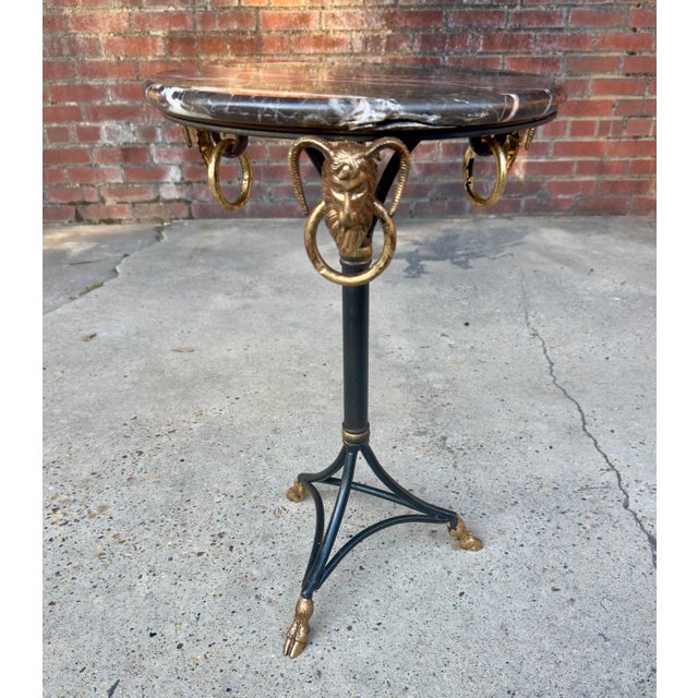 Vintage Neoclassical Marble Top Ram's Head Tripod Table by Turtle and Crane - Hollywood Regency Style For Sale - Image 10 of 11