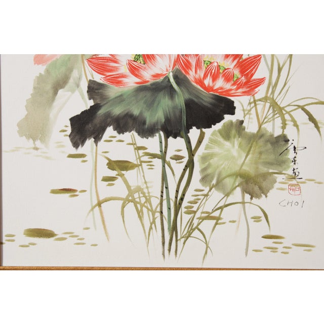 Vintage Chinese Water Lily Watercolor Painting For Sale - Image 10 of 13