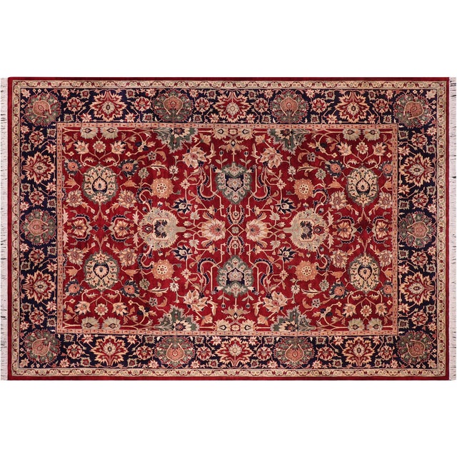 Blue Shabby Chic 1990's Floral Pak-Persian Red/Blue Wool Rug - 9'0'' X 12'5'' For Sale - Image 8 of 9