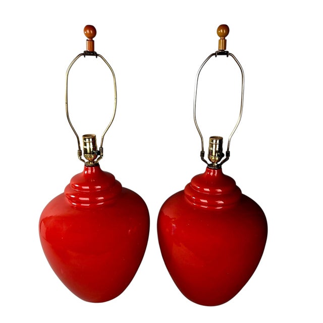 Vintage Royal Haeger Oxblood Red Ceramic Urn Table Lamps - a pair For Sale In Chicago - Image 6 of 10
