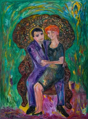 2012 "Michael & Sharon: From a Dream" Expressionist Style Figurative Oil Painting by Joe Reno