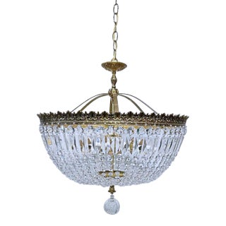 Vintage 1950s Italian Brass Basket Chandelier For Sale