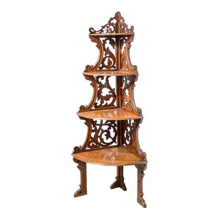 Antique Walnut Corner Shelving Unit For Sale