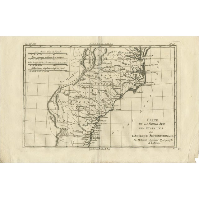Antique Map of Southern United States wuth Carolina & Georgia from Bonne, 1780 For Sale - Image 12 of 12