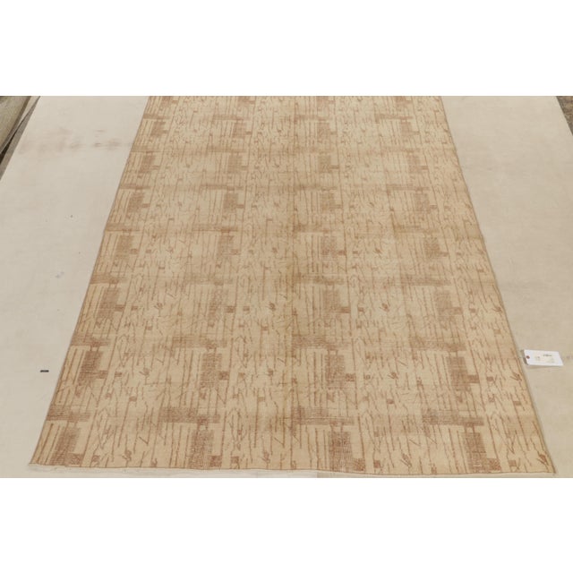 Art Deco 1960s Distressed Art Deco Rug in All Over Beige-Brown Geometric Pattern For Sale - Image 3 of 8