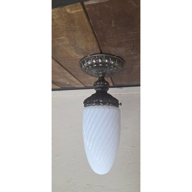 Vintage Art Deco Milk Glass Globe Flush Mount Ceiling Light Hallway Entry Fixture For Sale - Image 11 of 11