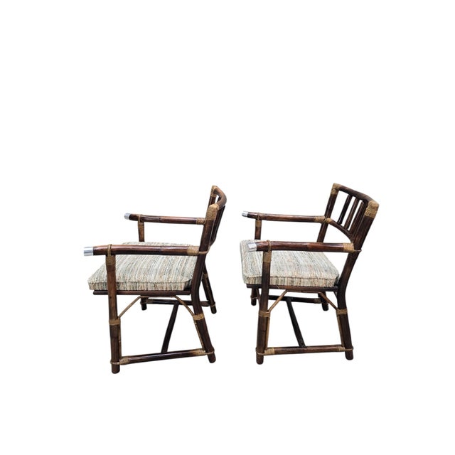 MCM Attributed to John Wisner for Ficks Reed Rattan & Bamboo Dining Chairs, Set of 6 For Sale - Image 11 of 12