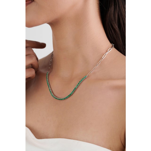 Not Yet Made - Made To Order Modern 3.85ct Round Emerald Tennis Necklace With Paperclip Chain in 18k Gold For Sale - Image 5 of 18