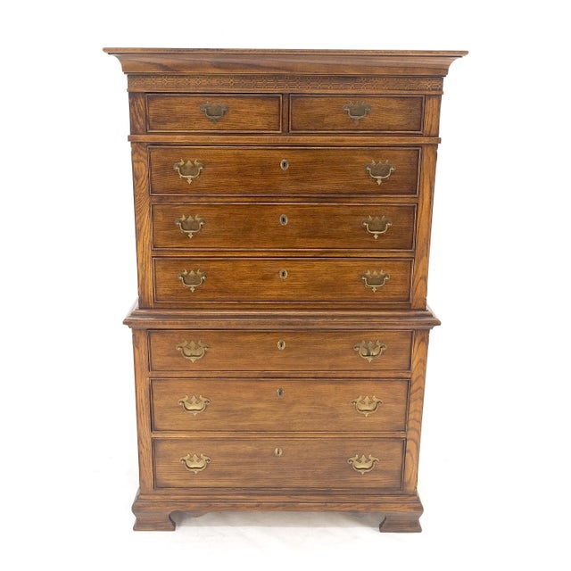 Brown Bracket Feet Chippendale Style Solid Chestnut Brass Pulls Chest on Chest Dresser For Sale - Image 8 of 10